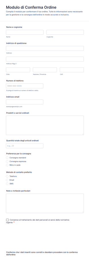 Modulo Di Conferma Ordine
