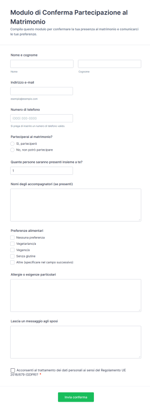 Modulo Di Conferma Partecipazione Al Matrimonio