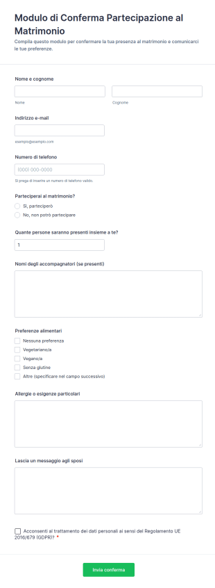 Modulo Di Conferma Partecipazione Al Matrimonio