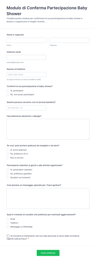 Modulo Di Conferma Partecipazione Baby Shower