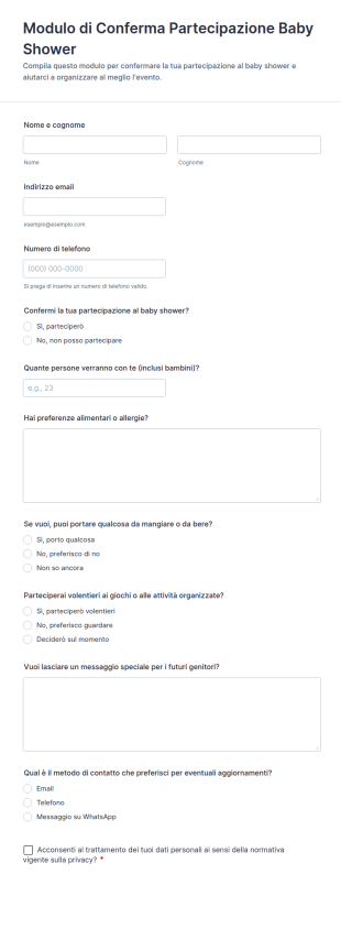 Modulo Di Conferma Partecipazione Baby Shower
