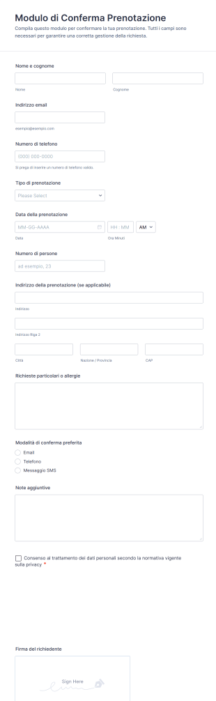 Modulo Di Conferma Prenotazione
