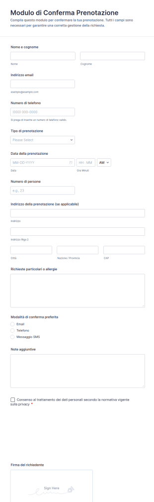 Modulo Di Conferma Prenotazione