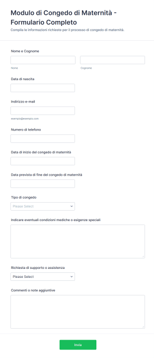 Modulo Di Congedo Di Maternità Formulario Completo