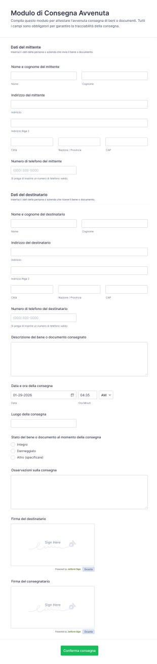 Modulo Di Consegna Avvenuta