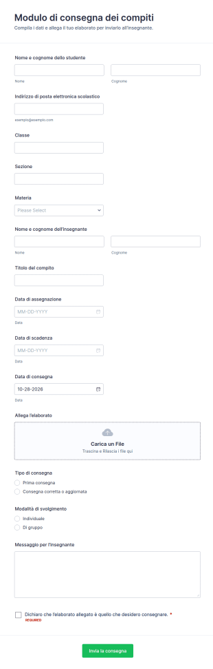 Modulo Di Consegna Dei Compiti