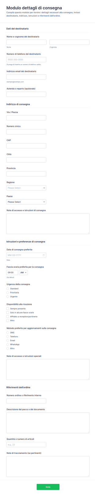 Modulo Di Consegna Dettagli