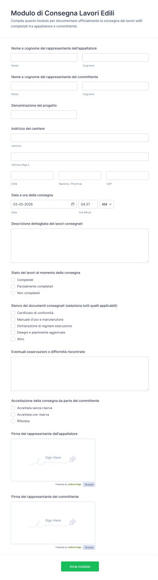 Modulo Di Consegna Lavori Edili
