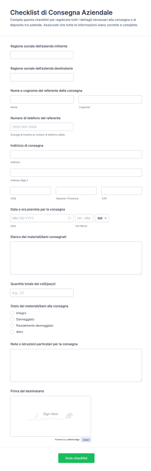 Modulo Di Consegna Per Aziende