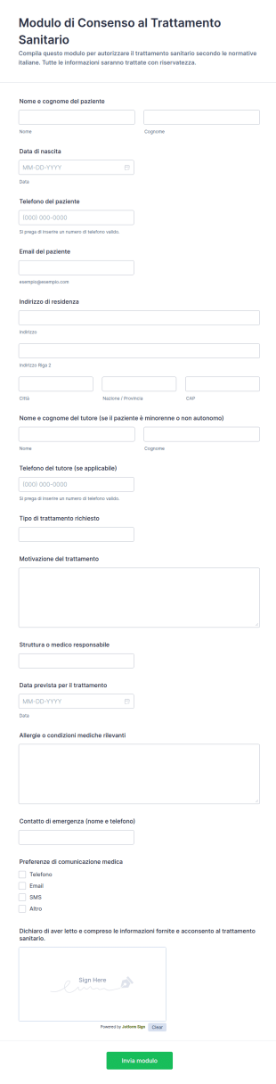 Modulo Di Consenso Al Trattamento