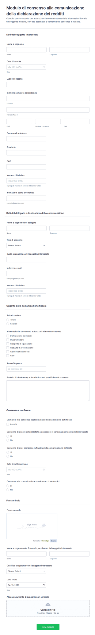 Modulo Di Consenso Alla Divulgazione Della Dichiarazione Dei Redditi