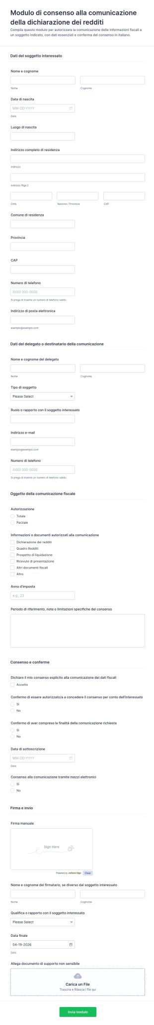 Modulo Di Consenso Alla Divulgazione Della Dichiarazione Dei Redditi