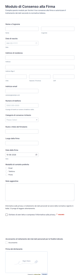 Modulo Di Consenso Alla Firma
