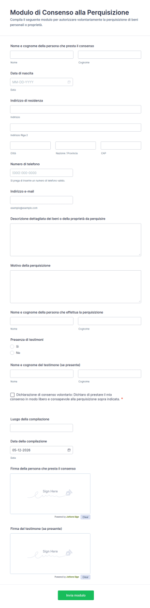 Modulo Di Consenso Alla Perquisizione