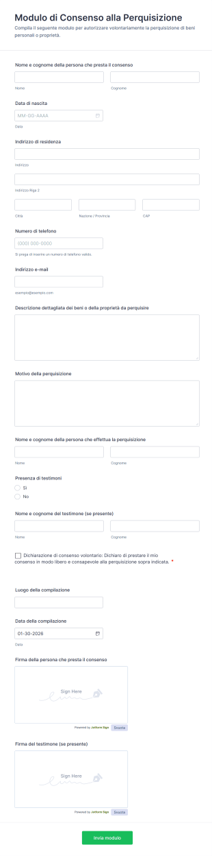 Modulo Di Consenso Alla Perquisizione
