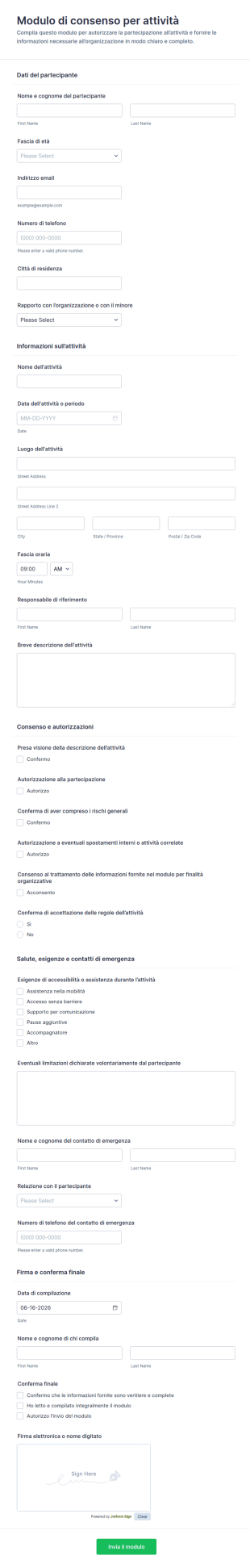 Modulo Di Consenso All'Attività