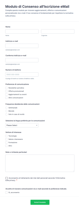 Modulo Di Consenso All'Iscrizione EMail
