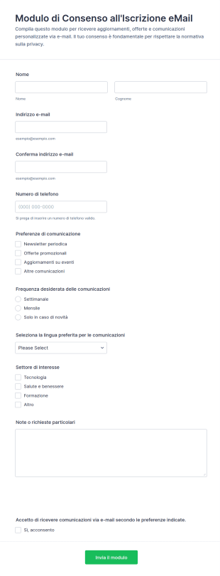 Modulo Di Consenso All'Iscrizione EMail