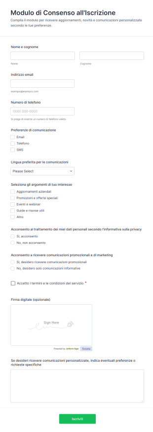 Modulo Di Consenso All'Iscrizione