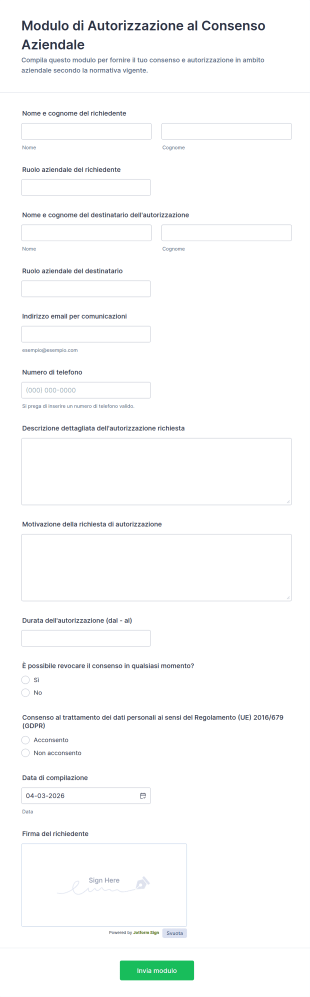 Modulo Di Consenso Aziendale