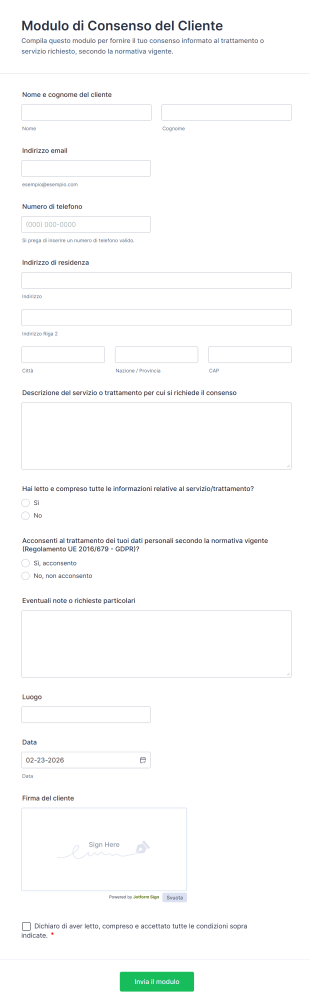 Modulo Di Consenso Del Cliente