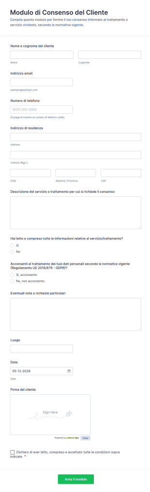 Modulo Di Consenso Del Cliente