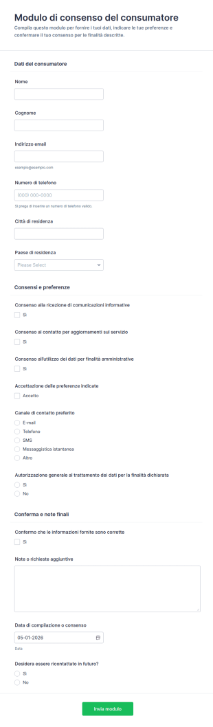 Modulo Di Consenso Del Consumatore