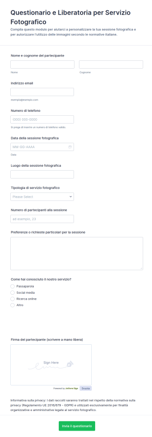 Modulo Di Consenso E Questionario Per Sessione Fotografica 📸✨