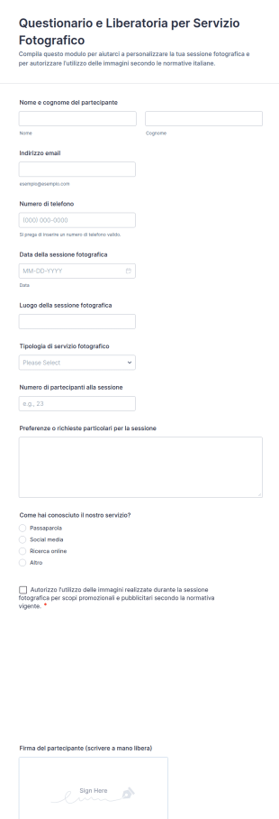 Modulo Di Consenso E Questionario Per Sessione Fotografica 📸✨