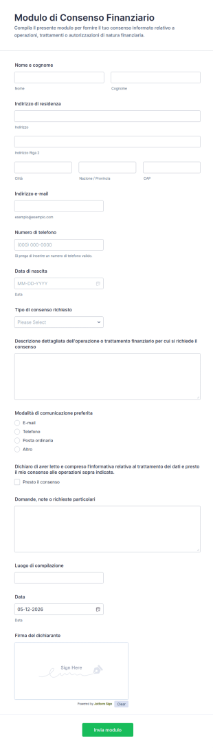 Modulo Di Consenso Finanziario