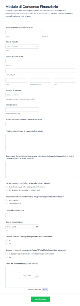 Modulo Di Consenso Finanziario