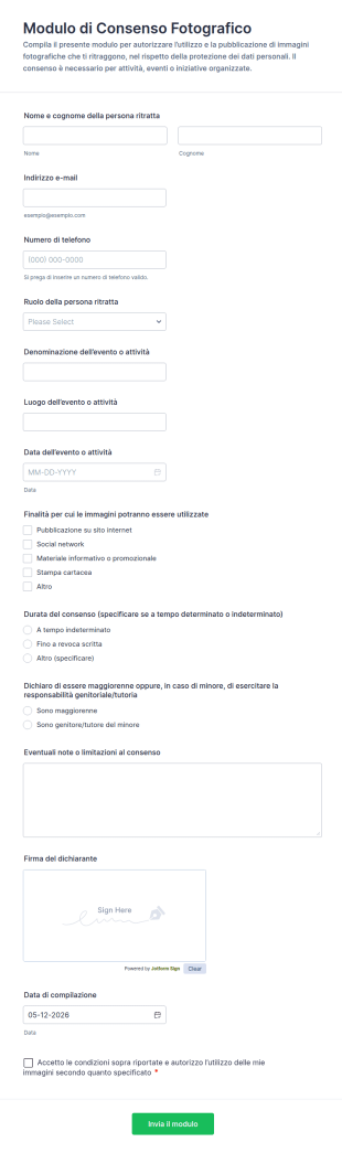 Modulo Di Consenso Fotografico GDPR