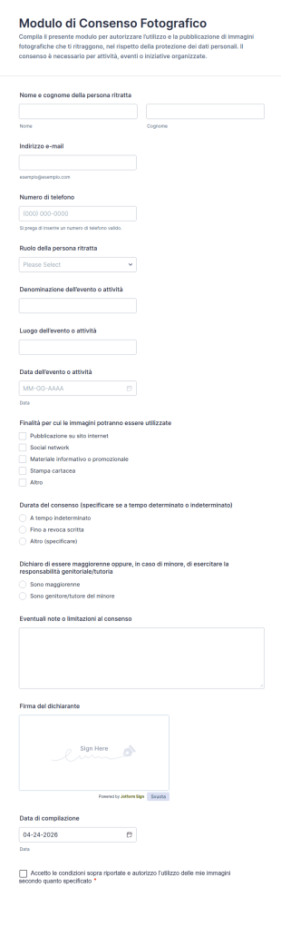 Modulo Di Consenso Fotografico GDPR