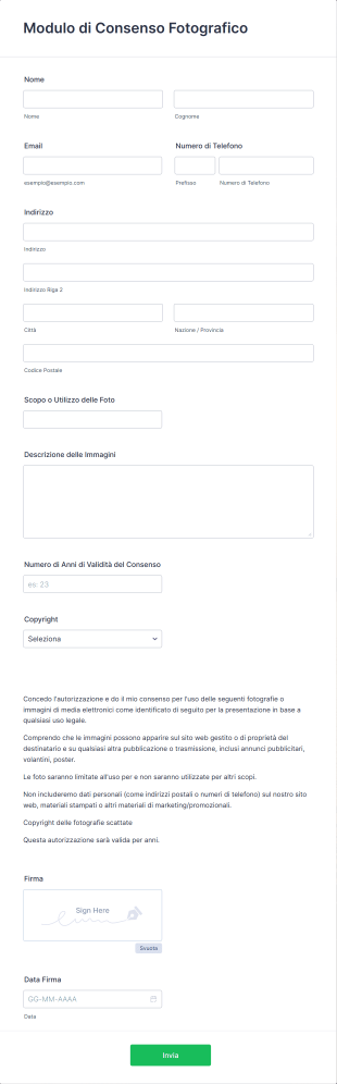 Modulo Di Consenso Fotografico Form Template