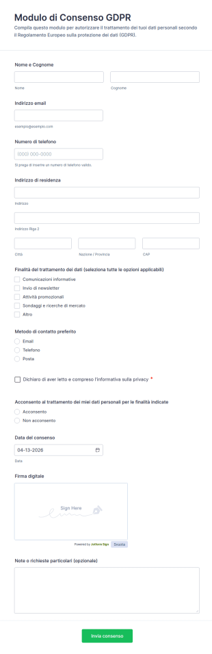 Modulo Di Consenso GDPR