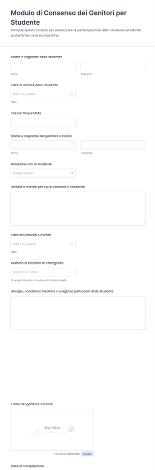 Modulo Di Consenso Genitore Per Studente