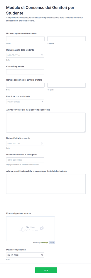 Modulo Di Consenso Genitore Per Studente