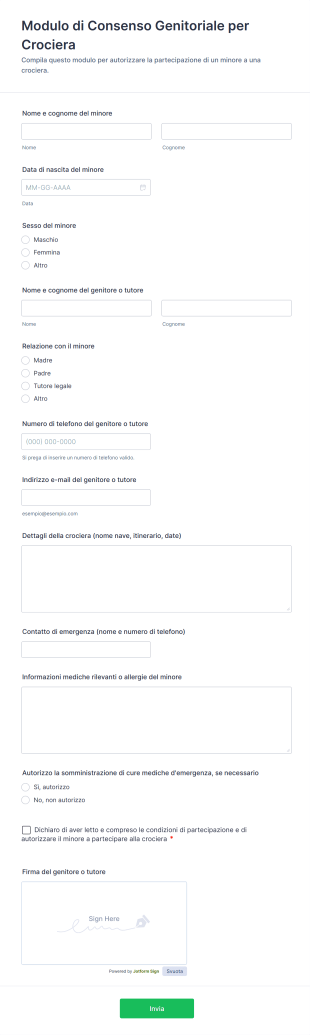 Modulo Di Consenso Genitoriale Per Crociera