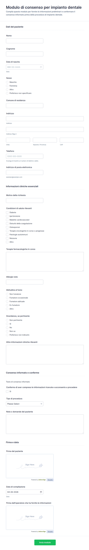 Modulo Di Consenso Implantologico