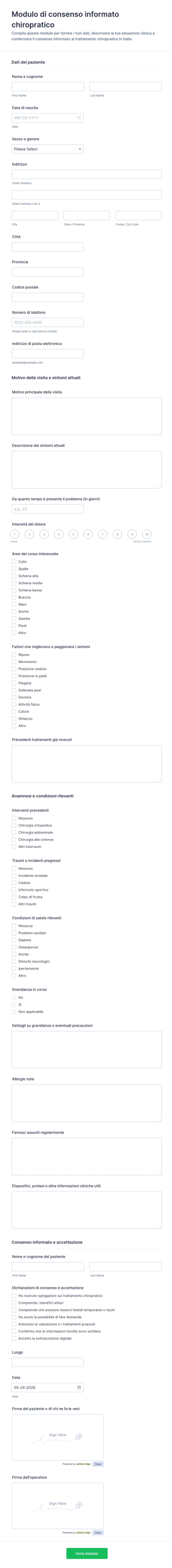 Modulo Di Consenso Informato Chiropratico