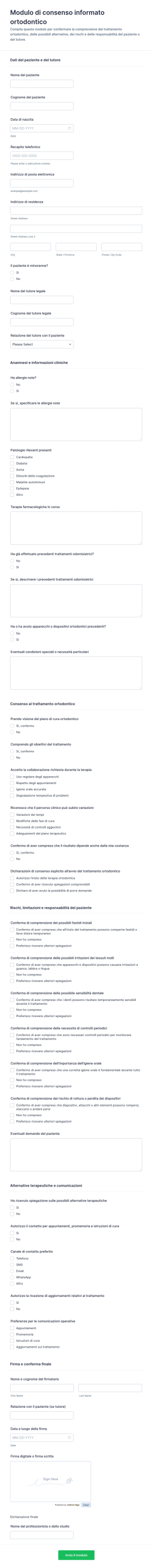 Modulo Di Consenso Informato Ortodontico