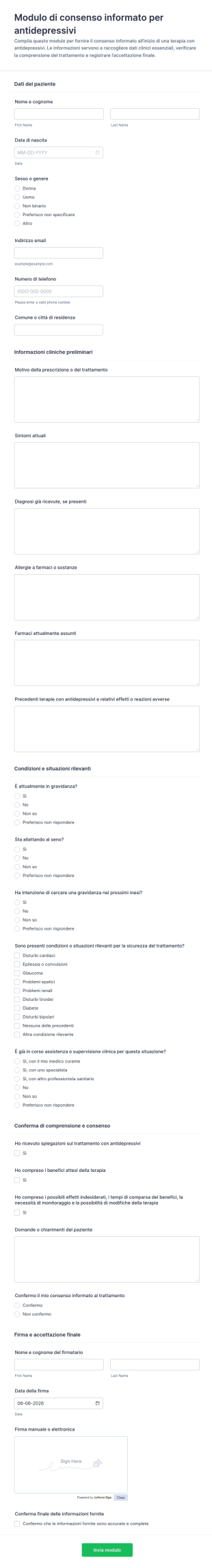 Modulo Di Consenso Informato Per Antidepressivi