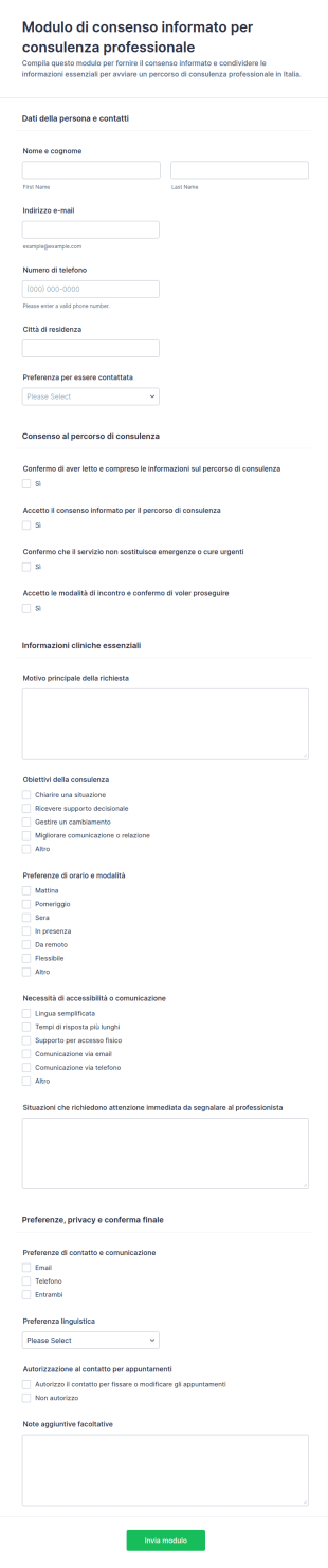 Modulo Di Consenso Informato Per Consulenza Professionale
