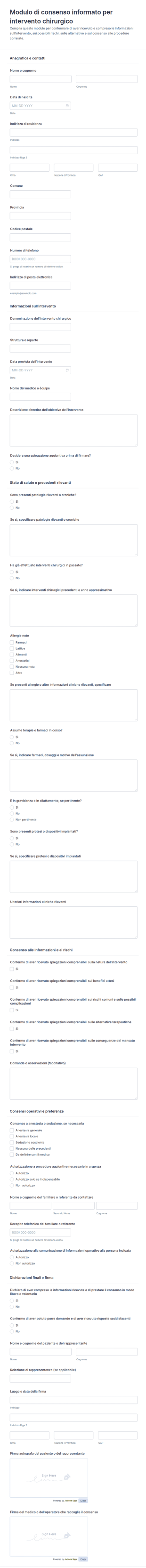 Modulo Di Consenso Informato Per Interventi Chirurgici