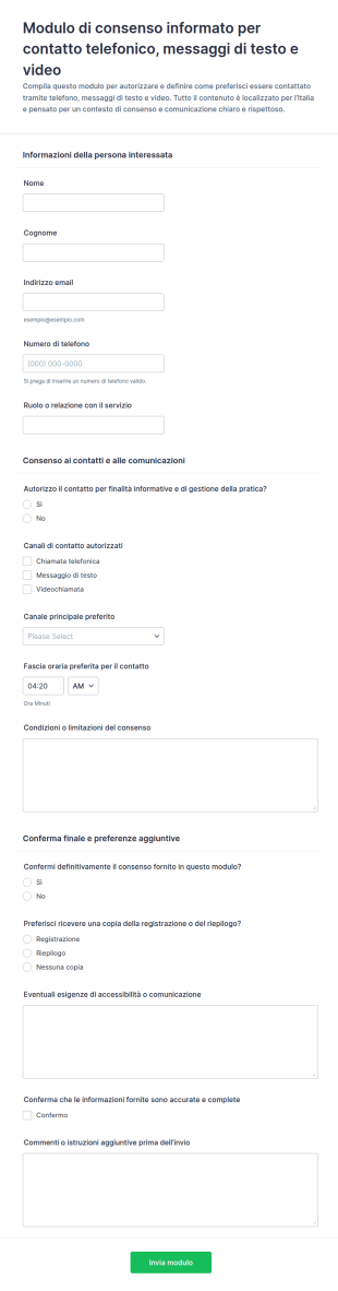 Modulo Di Consenso Informato Per Messaggi E Video Telefonici