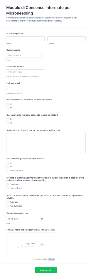 Modulo Di Consenso Informato Per Microneedling