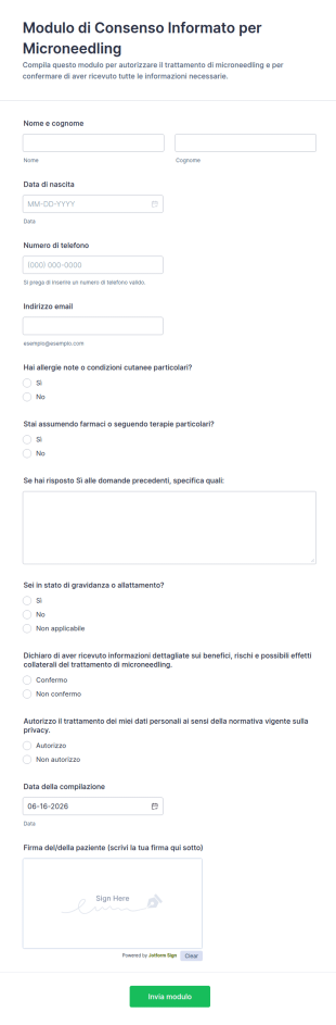 Modulo Di Consenso Informato Per Microneedling