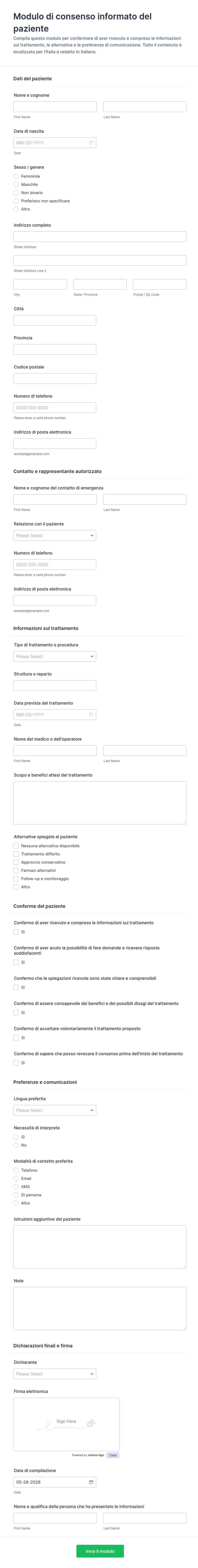 Modulo di Consenso Informato per Pazienti | Jotform