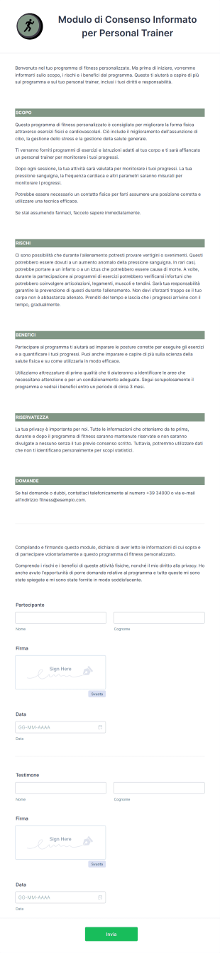 Modulo Di Consenso Informato Per Personal Trainer Form Template