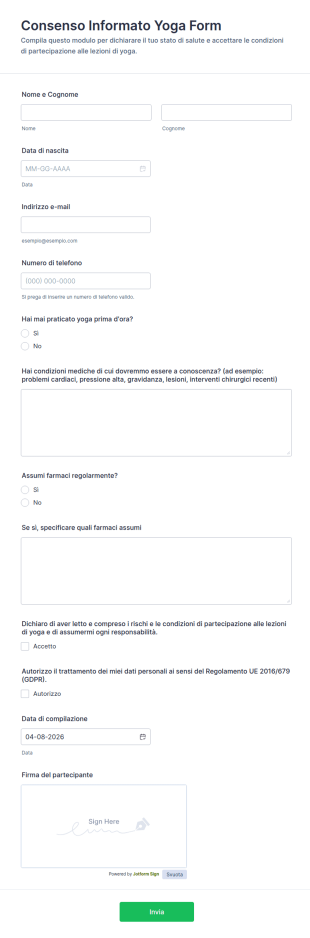 Modulo Di Consenso Informato Per Yoga